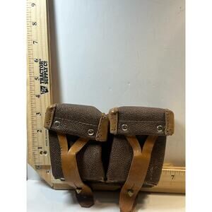 Vintage Canvas & Leather Military Ammo Pouch Double Pocket Belt Carrier
